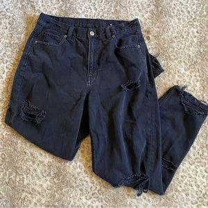 American Eagle Women's Black Distressed Mom Jeans Size 8